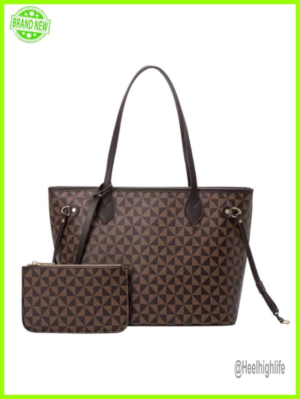 2pc Faux Leather Satchel Tote Bag & Wallet Set Triangle Print